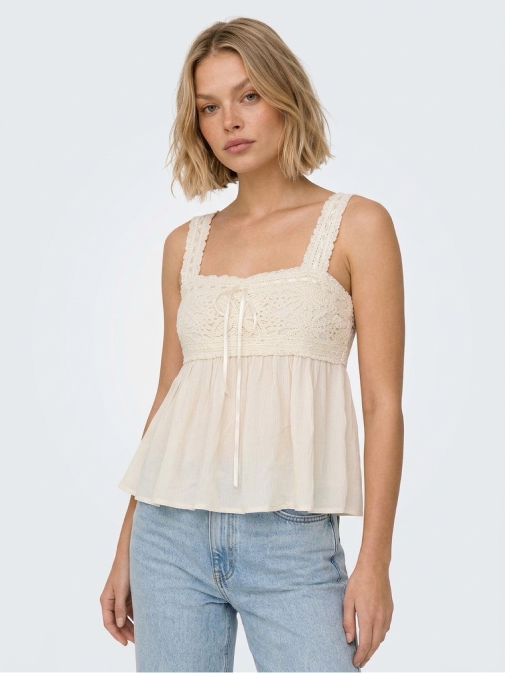 Forever 21 Cream Crochet Babydoll Camisole